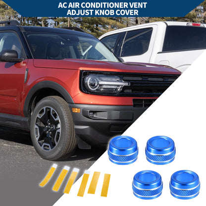 Set of 4 AC Vent Adjust Switch Knob Cover Rings for Ford Bronco Sport (2021–2023) Blue