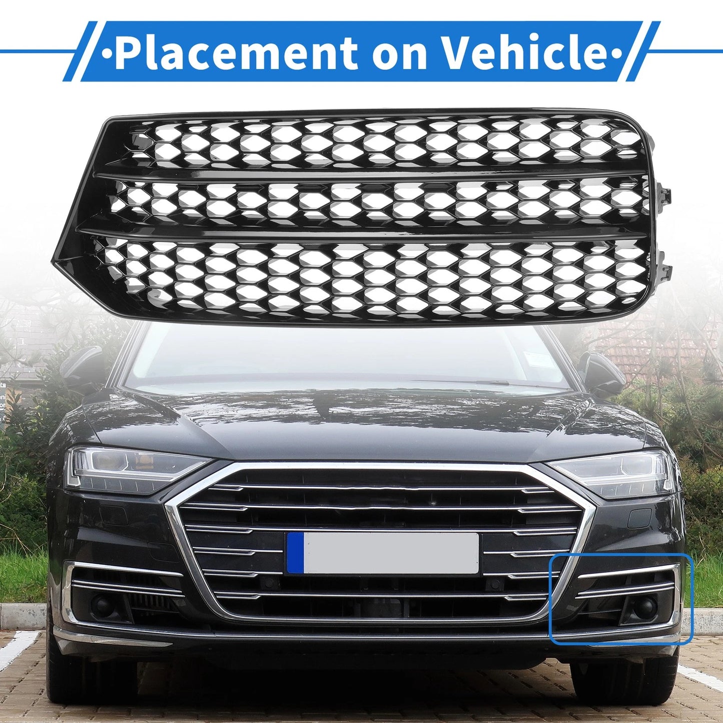1pc Fog Light Grill for Audi A1 (No. 8XA807681B, Honeycomb Black)