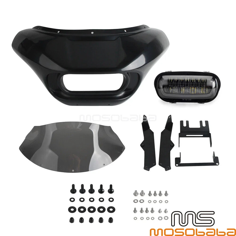 Headlight Fairing Windshield w/ LED Lamp for Harley Softail Fat Bob (2018-2023)