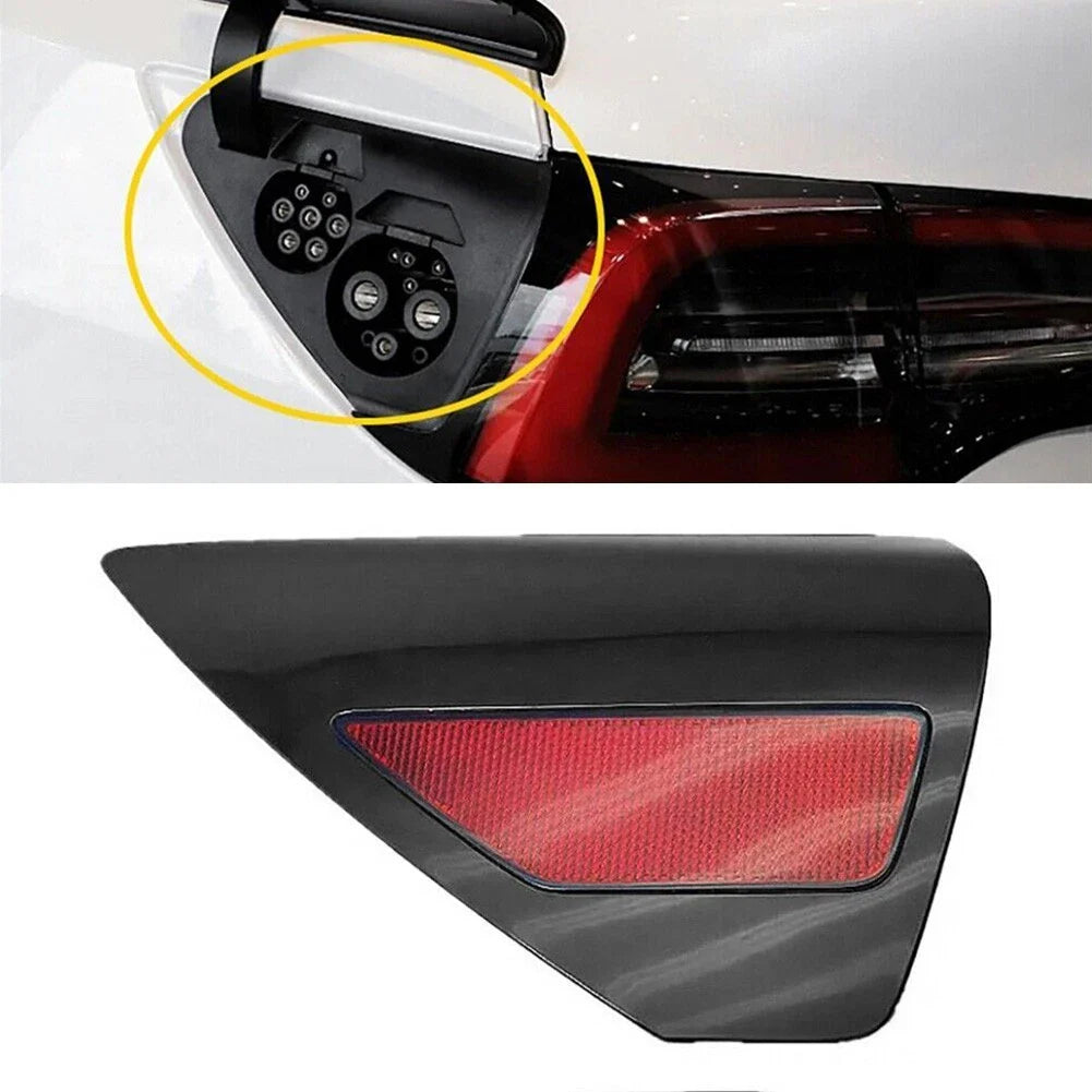 Black Left Driver Charge Door Cover Reflector for Tesla Model 3 (2017–2024)