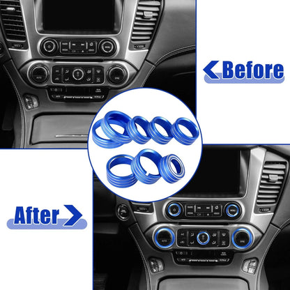 8 Pcs Blue AC Radio Switch Knob Covers for Chevy Silverado, GMC Sierra (2014-2018)