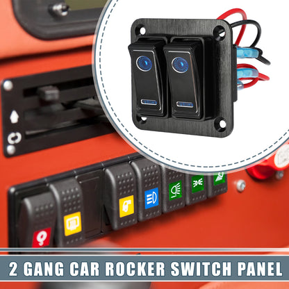 2 Gang Rocker Switch Panel with Blue LED Light for Car