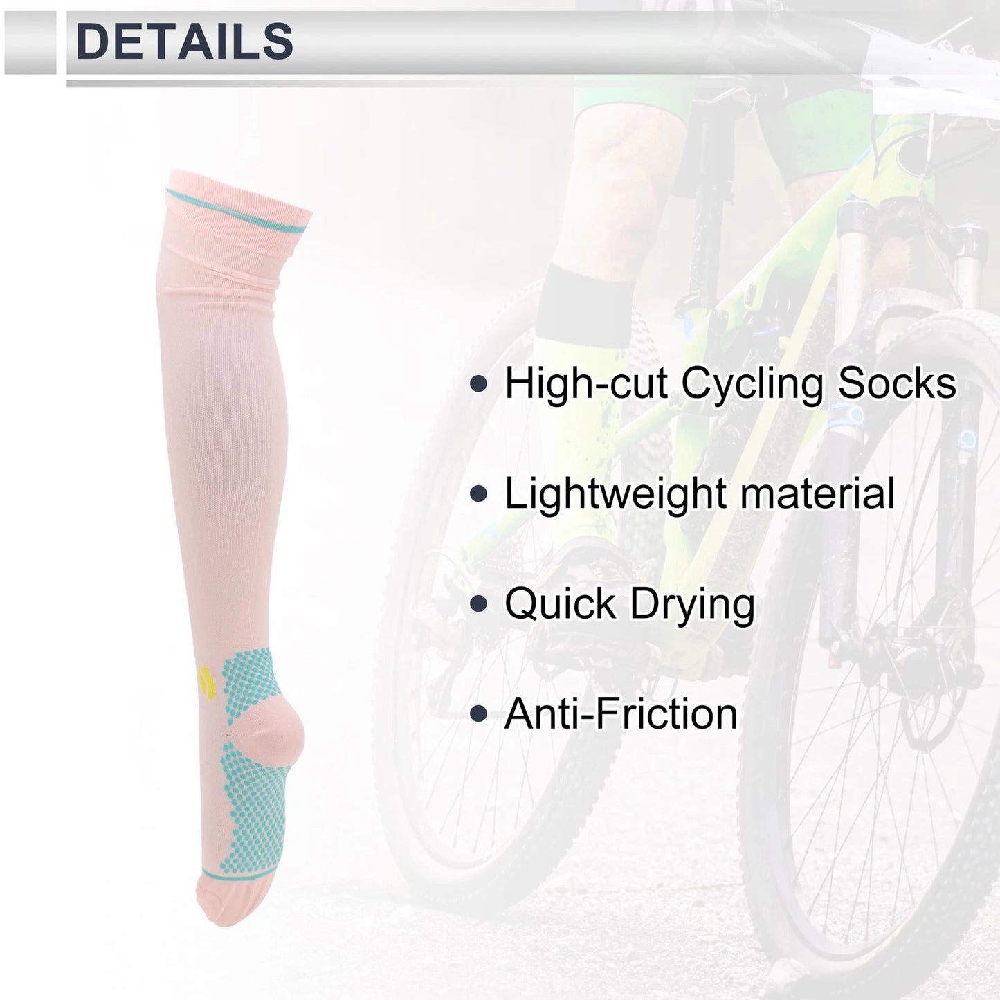 Cycling Socks Quick Drying High-Cut Light Blue Pink (One Size)