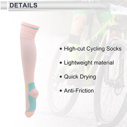 Cycling Socks Quick Drying High-Cut Light Blue Pink (One Size)