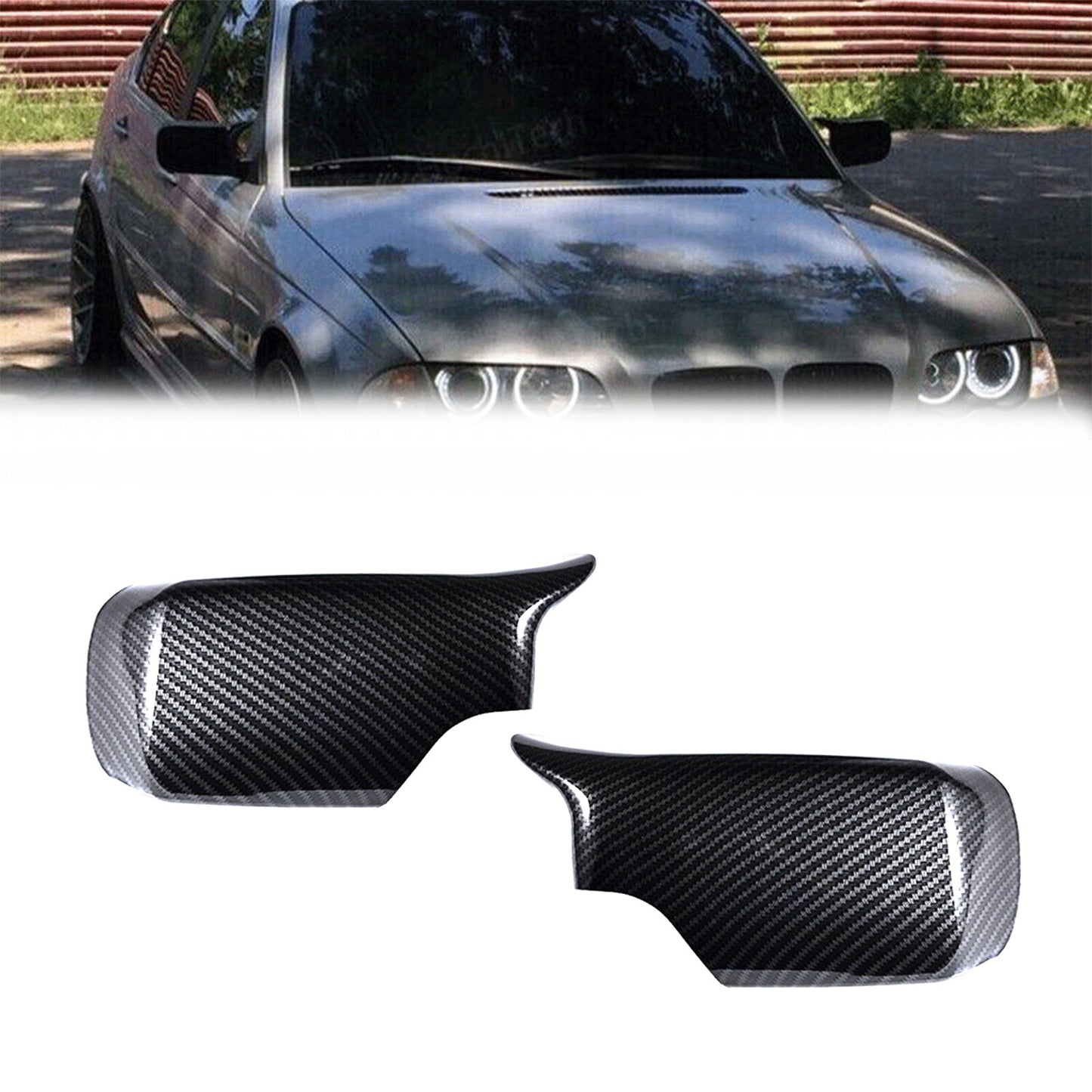2X M Style Wing Side Mirror Cover Caps for BMW E46 E39 (1998–2005)