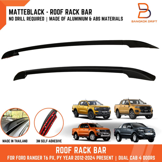 Matte Black Roof Rack Bar Rails for Ford Ranger PX, Mazda BT-50 (2011-2023)