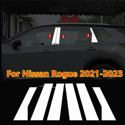 Chrome Steel Pillar Posts Door Trim Covers 6Pcs for Nissan Rogue (2021–2025)
