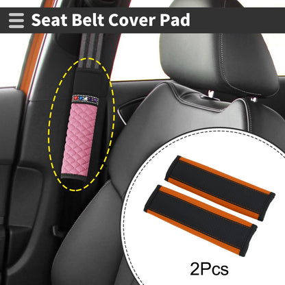 Set of 2 Black Orange Faux Leather Seat Belt Cover Pads for Universal Fit