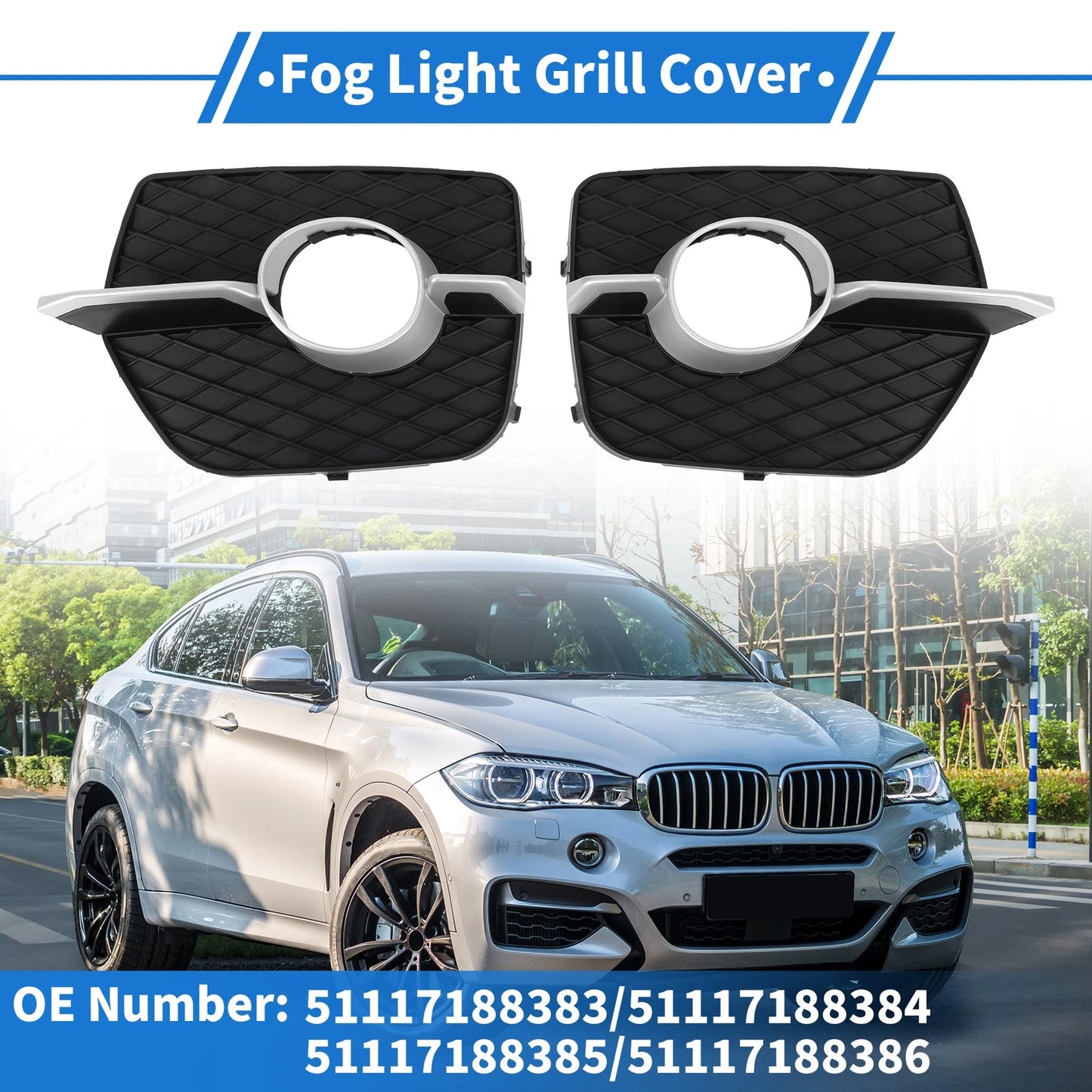 Set of 2 Fog Light Grills for BMW X6 (No. 51117188383)