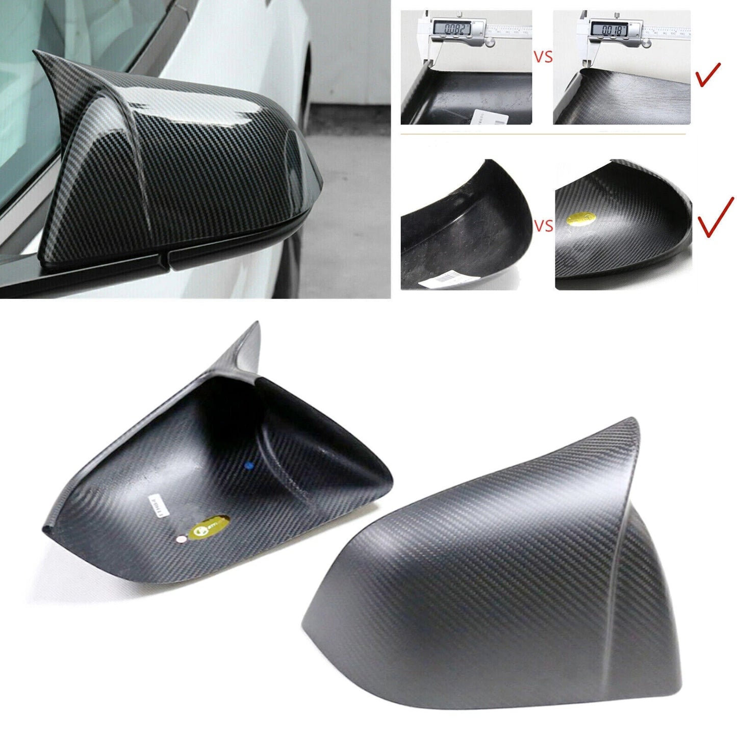 1 Pair Matte Carbon Fiber Rear Side Mirror Covers for Tesla Model Y (2020-2023)