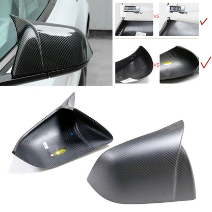 1 Pair Matte Carbon Fiber Rear Side Mirror Covers for Tesla Model Y (2020-2023)