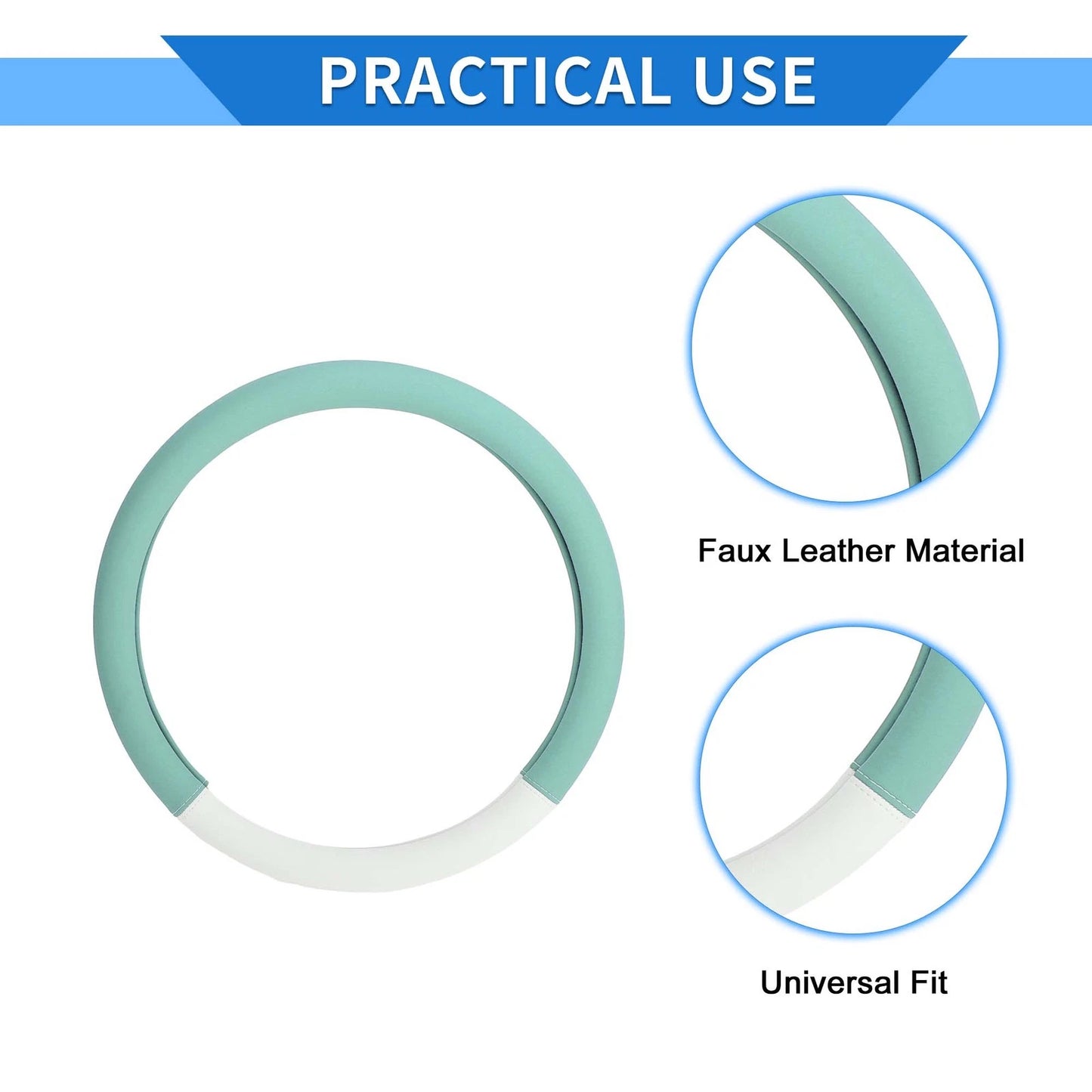 Steering Wheel Cover for 35-36.5cm Steering Wheel (White Light Green)