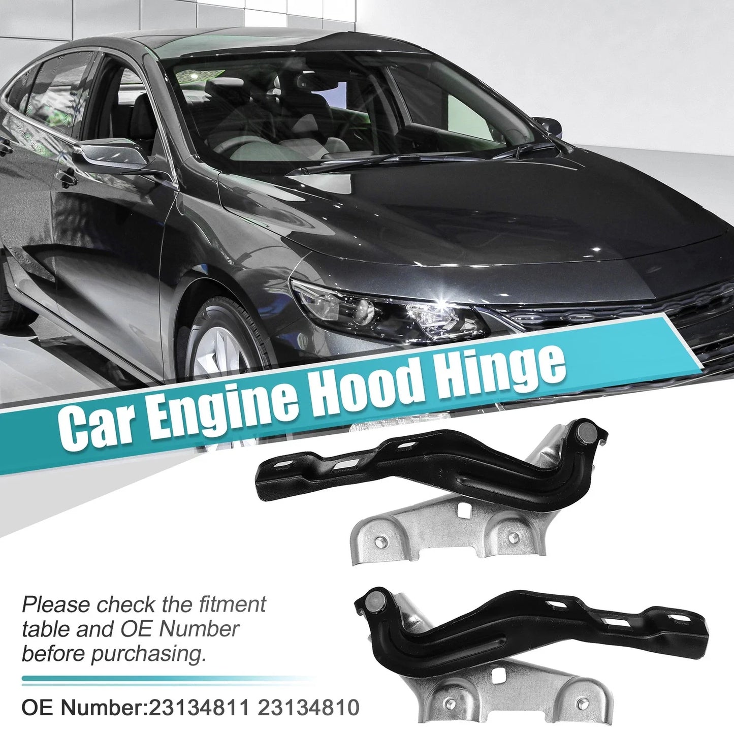 Hood Hinge 2 x Black for Chevrolet (23134811, GM1236171)