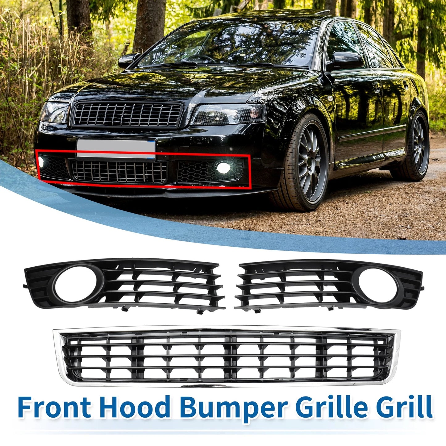 Set of 1 Front Lower Bumper Grille Grill for Audi A4 B6 (2003–2005) No.8E0807681 Black
