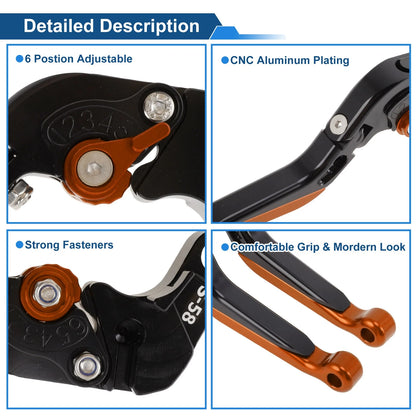 Short Long Brake Clutch Levers for Suzuki GSX-S1000/F/S/ABS (2015–2020) Black Orange
