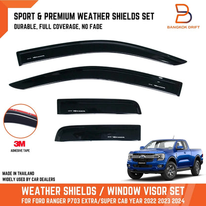 Black Weather Shield Visor Sun Rain Guard for Ford Ranger (2022-2024)