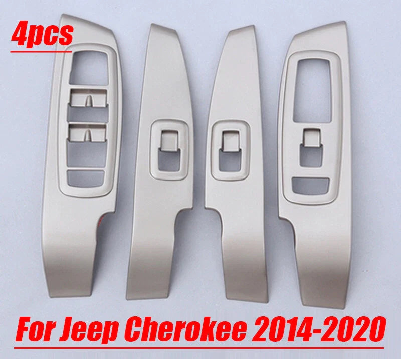 Gold ABS Window Lock Lift Panel Trims 4Pcs for Jeep Cherokee (2014–2020)