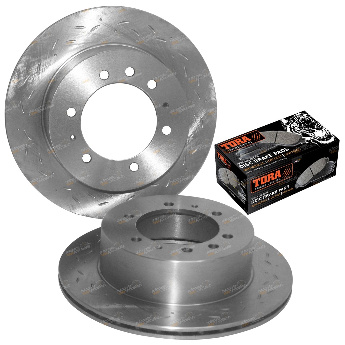 2 Rear Slotted Drilled Disc Rotors + Brake Pads for Nissan Patrol GQ Y60 (1988–1998)