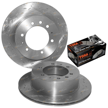 2 Rear Slotted Drilled Disc Rotors + Brake Pads for Nissan Patrol GQ Y60 (1988–1998)