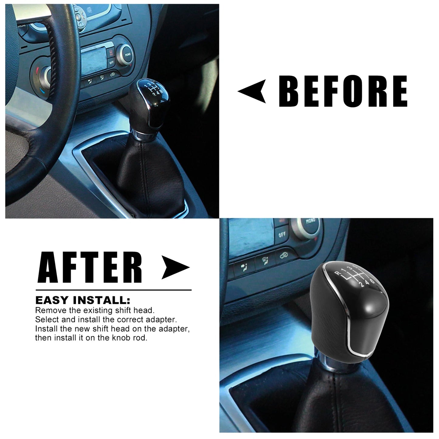 6 Speed Manual Shift Knob for Ford Mondeo MK3 (2000–2007) ABS Faux Leather Black