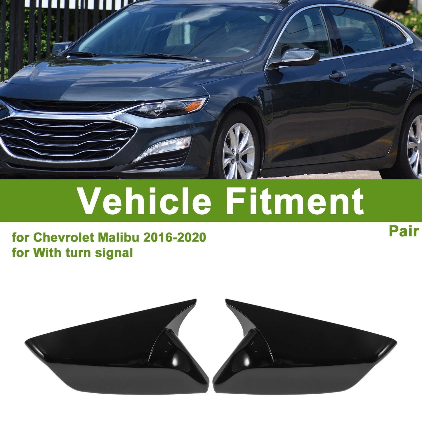 1 Pair Mirror Cover Cap for Chevrolet Malibu (2016–2020) Gloss Black