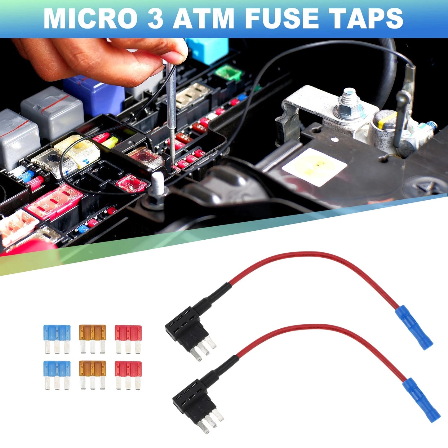 2X Micro ATM Fuse Tap Adapter w/6 Fuses (5A 10A 15A) for Car Truck Boat