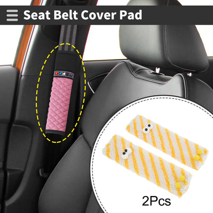 Set of 2 Yellow White Seat Belt Cover Pads for Universal Fit (24cm)