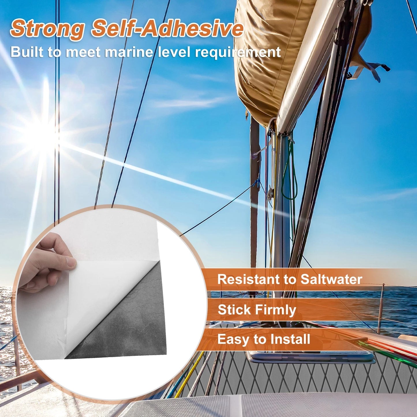Self-Adhesive Boat Flooring Strip 96"L x 24"W Light Gray with Black Line