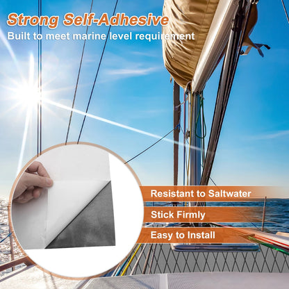 Self-Adhesive Boat Flooring Strip 96"L x 24"W Light Gray with Black Line