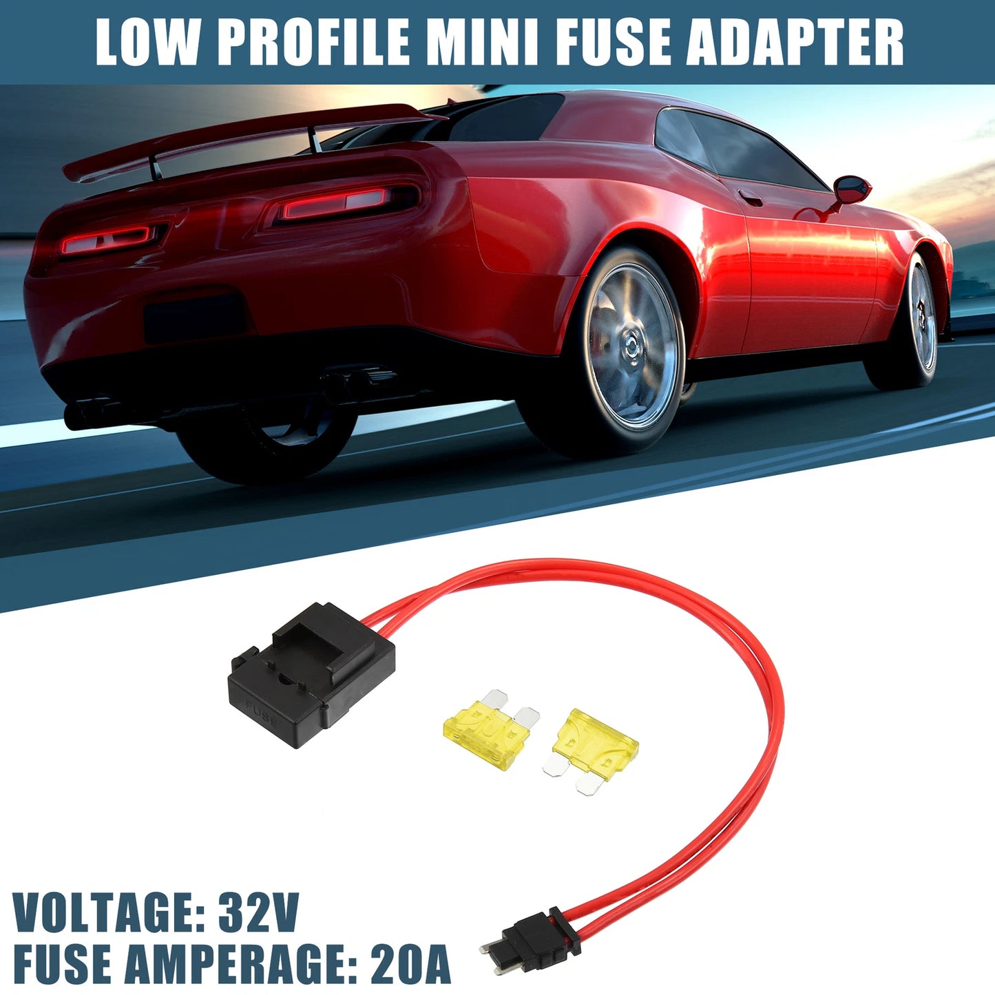 2X Low Profile Mini Fuse Adapter Kit for Cars (Includes 2pcs 20A Fuse)