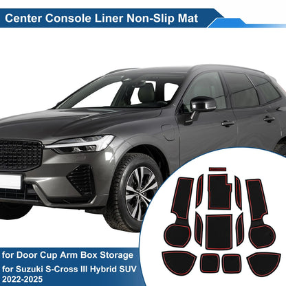 13 Pcs Non-Slip Mat for Suzuki S-Cross III Hybrid SUV (2022–2025) PVC Red