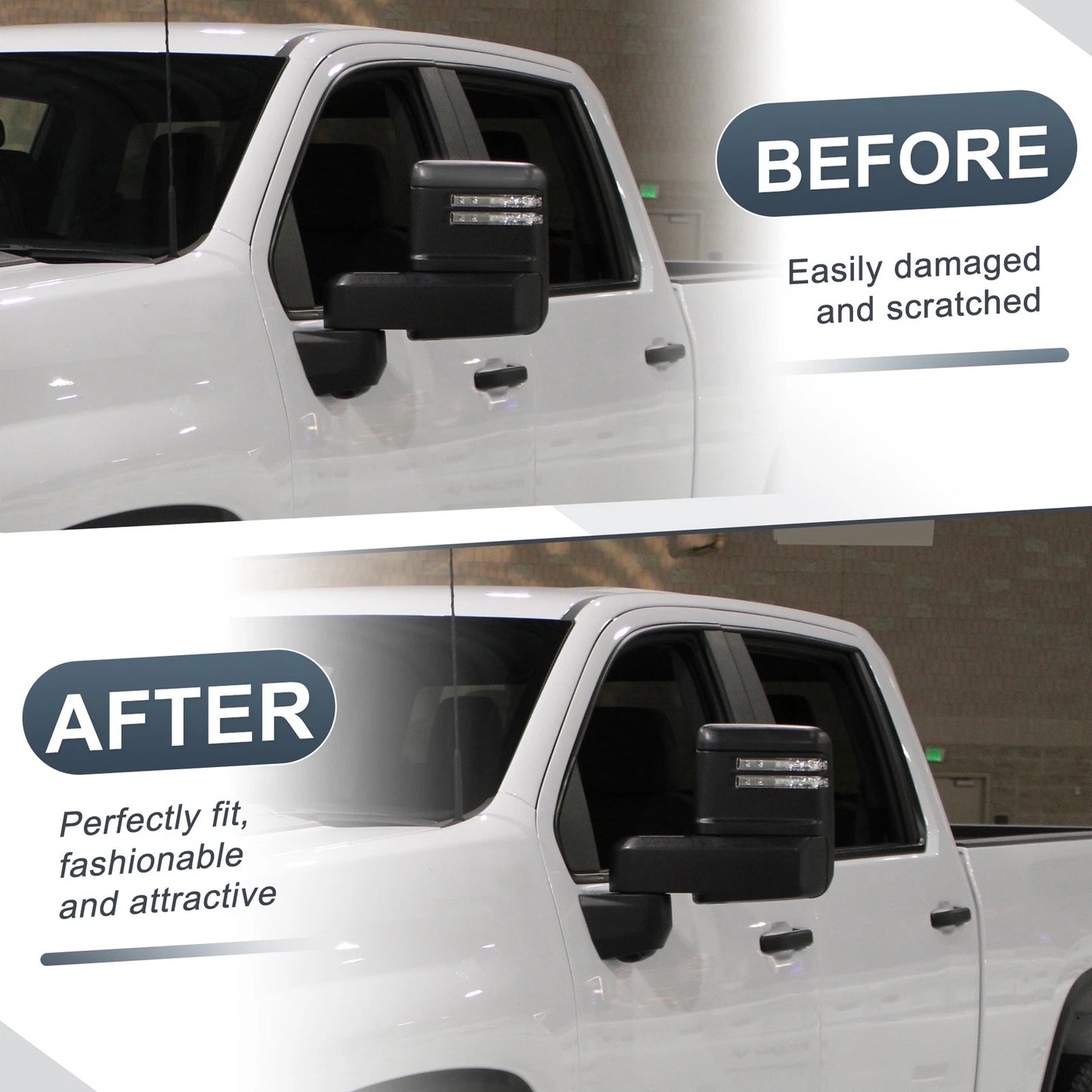 Set of 2 Rearview Mirror Cover Caps Gloss Black for Chevrolet Silverado, GMC