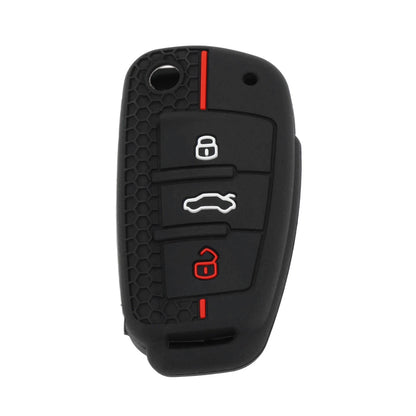 Silicone Car Key Case for Audi A1 A3 A4 (3 Buttons) - Black Red