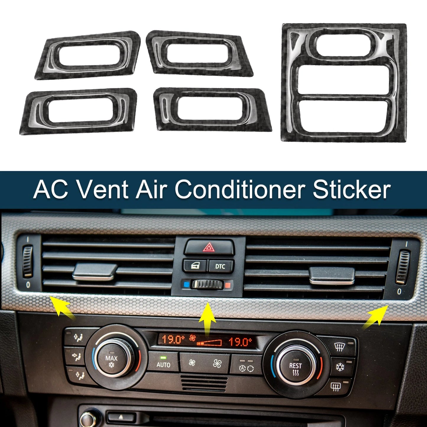Set of 5 AC Vent Air Conditioner Stickers for BMW 3 Series E90 E92 E93 (2005–2012)