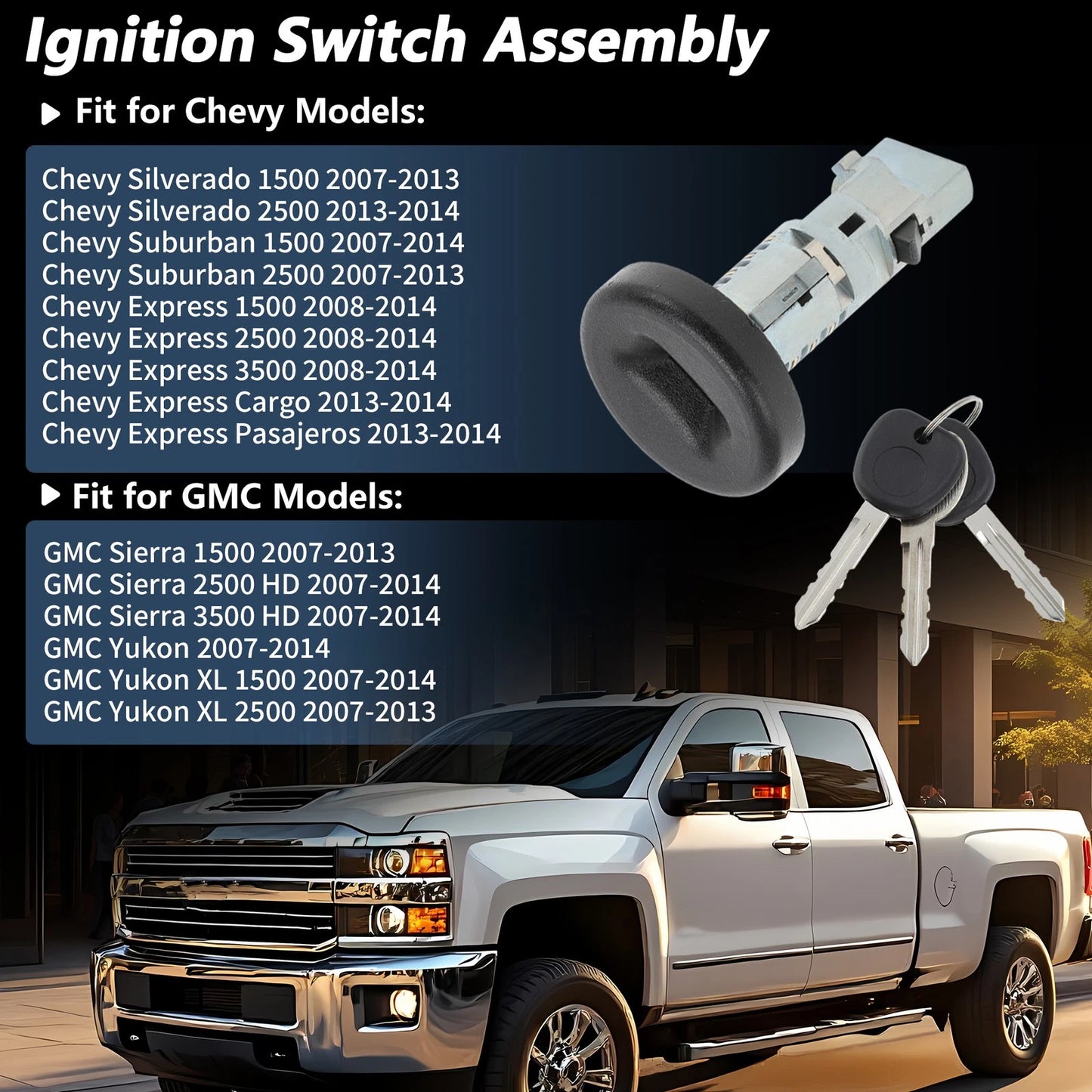 Ignition Lock Cylinder w/ Key for Chevy Silverado 1500 (2007–2013) No.19120038