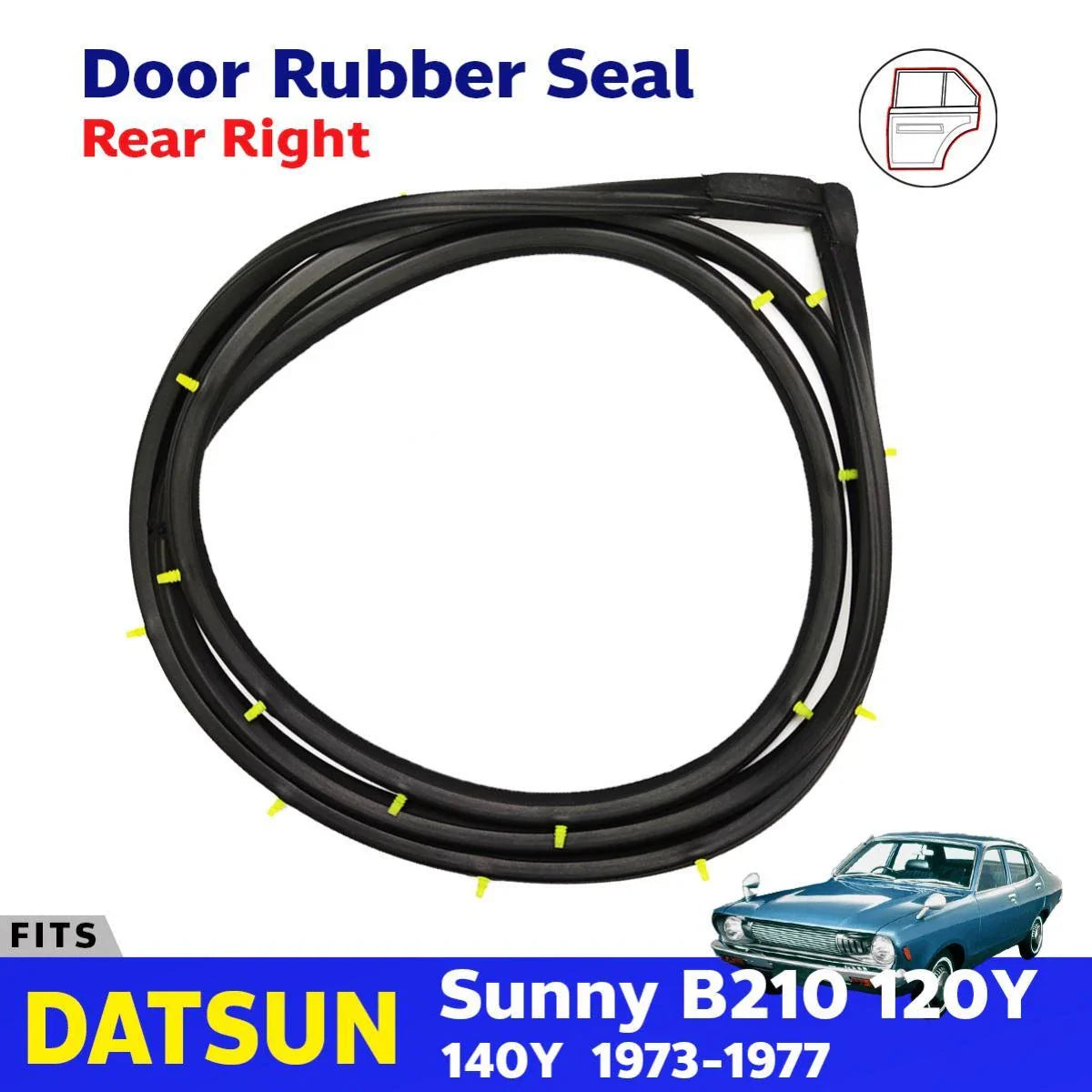 Weatherstrip Door Rubber Seal Rear RH Fits Datsun Sunny B210 120Y 4D 1973-77 D11