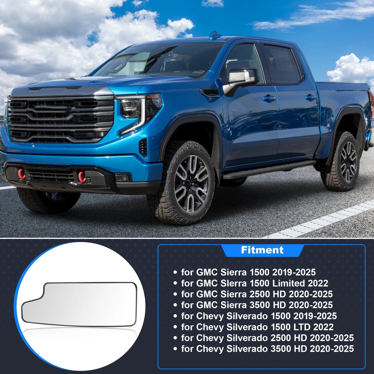Left Side Heated Rearview Lower Mirror Glass for Chevy Silverado, GMC Sierra