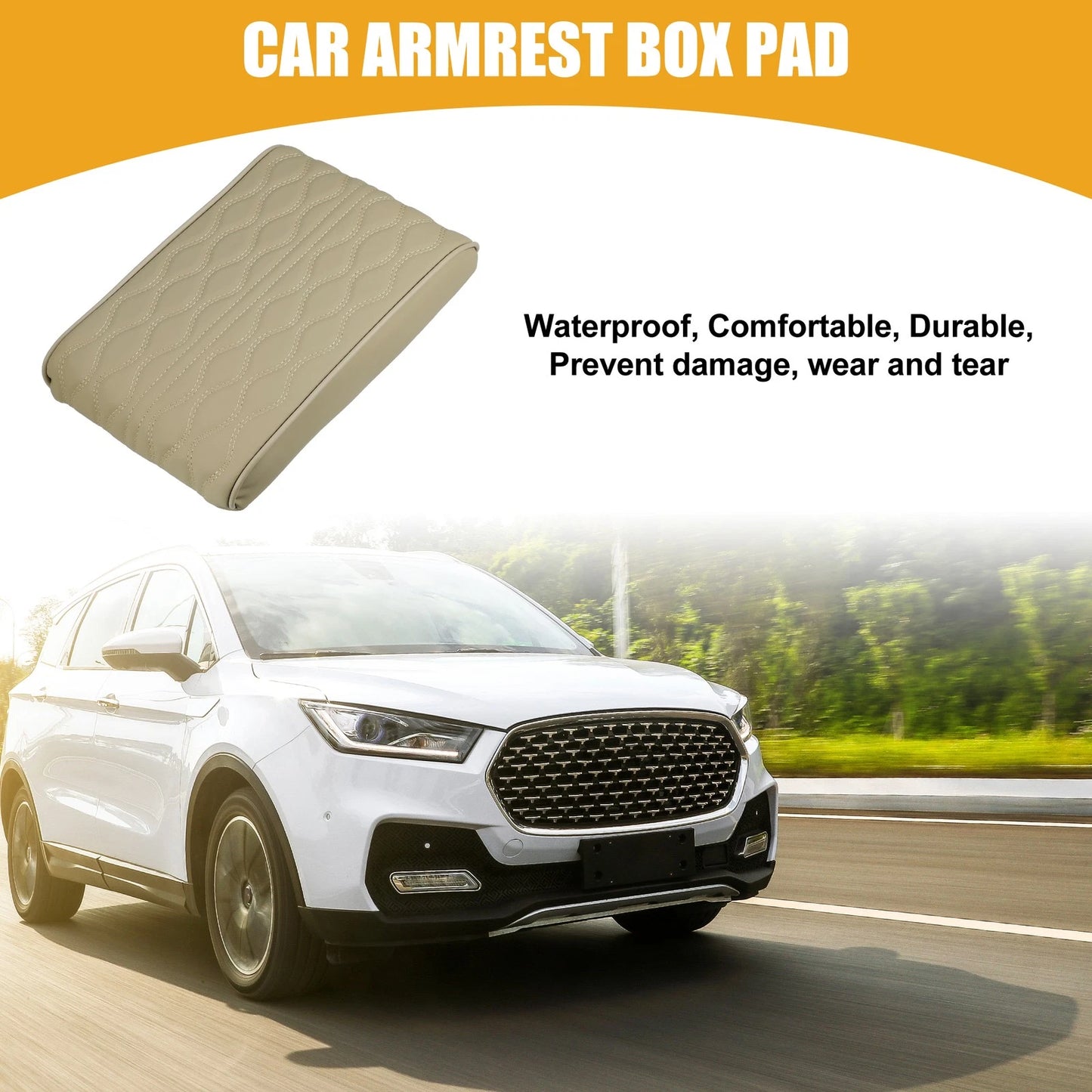 Universal Car Armrest Booster Pad 12.20"x8.27"x1.97" Beige Wavy Pattern