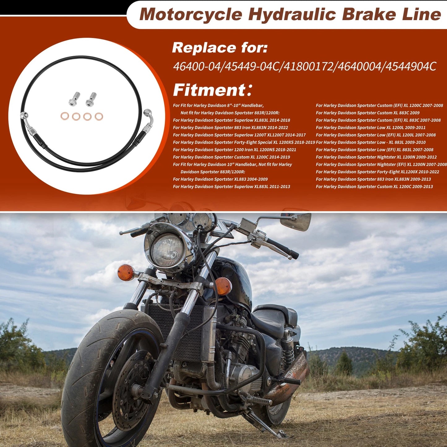 44" Brake Hose Oil Line for Harley Davidson (8"–10")