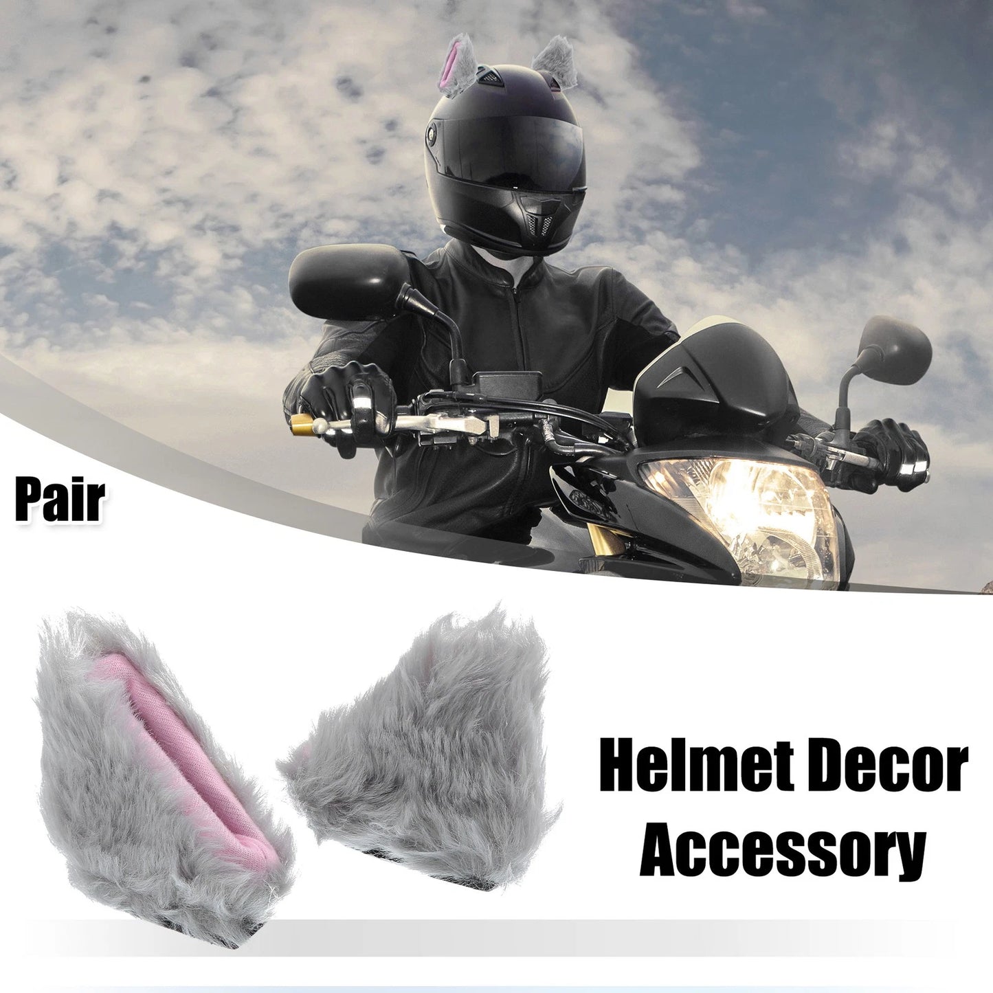 Plush Cat Ears Helmet Decor for Bicycle Motorcycle (1 Pair)