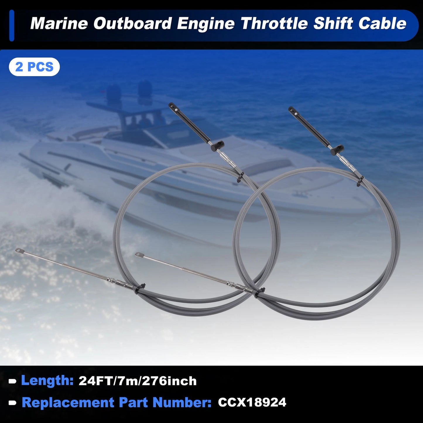 2Pcs Throttle Shift Control Cable for Marine Outboard (7m)