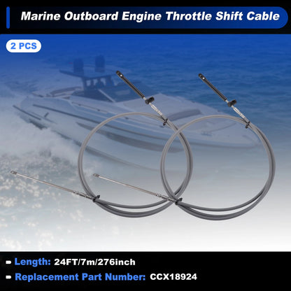 2Pcs Throttle Shift Control Cable for Marine Outboard (7m)