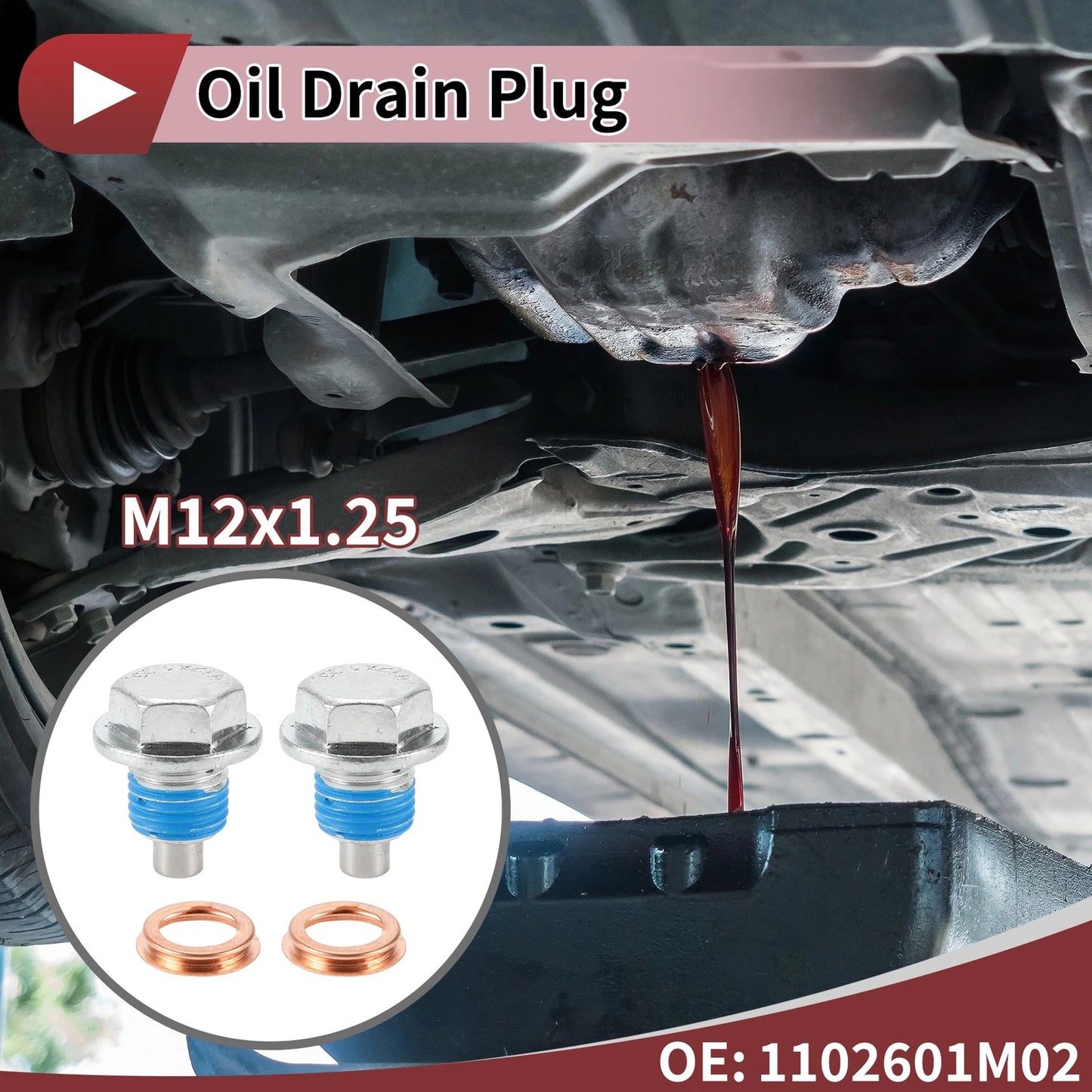 Set of 1 Oil Drain Plug for Nissan Infiniti (No. 1102601M02) Blue Silver Tone