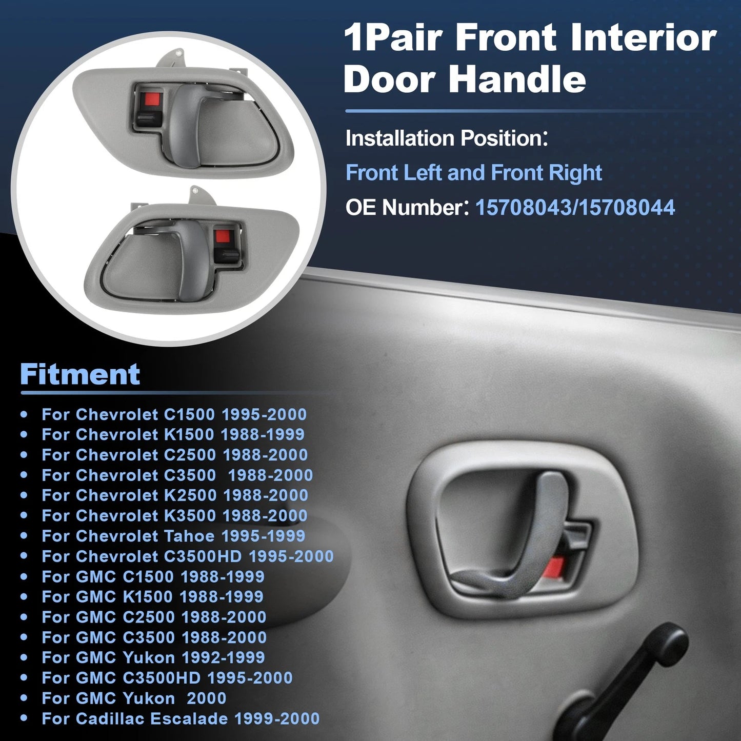 Set of 2 Interior Door Handles LH & RH for Chevrolet GMC C1500 K1500 (1999–2007)
