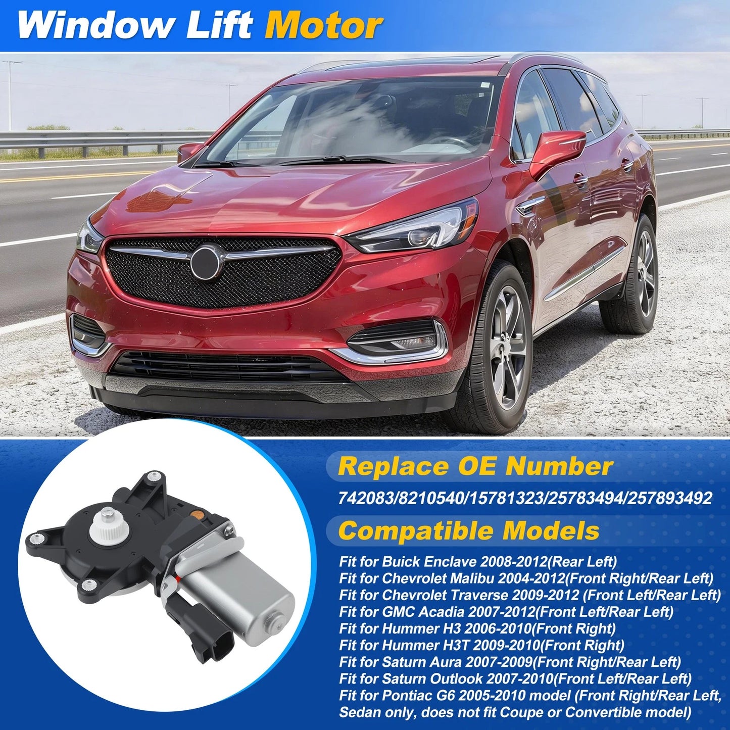 Power Window Motor for Buick Enclave (2008–2012) Rear Left 742083/8210540