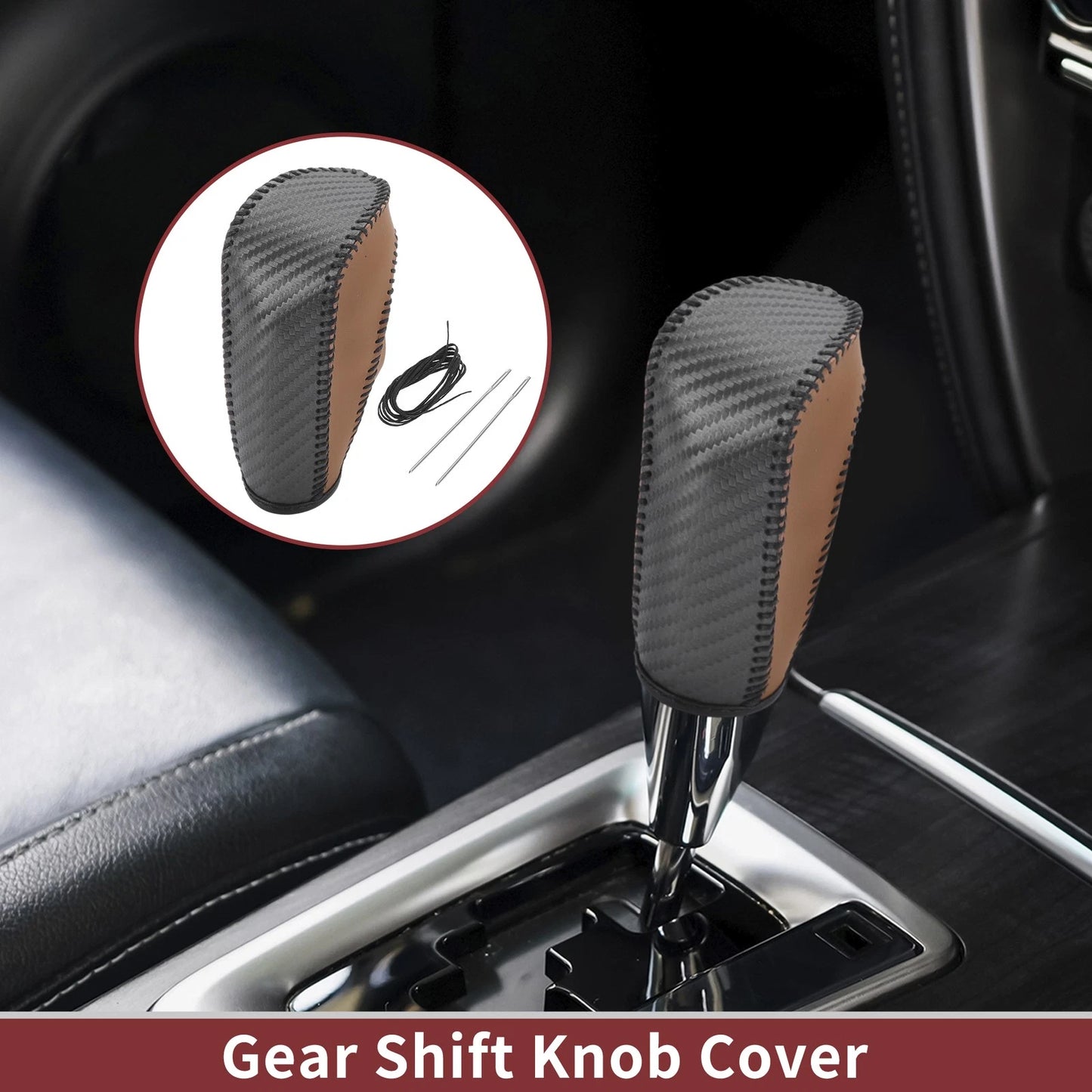 Gear Shift Knob Cover for Ford Fiesta (2009–2012) Black Brown Faux Leather