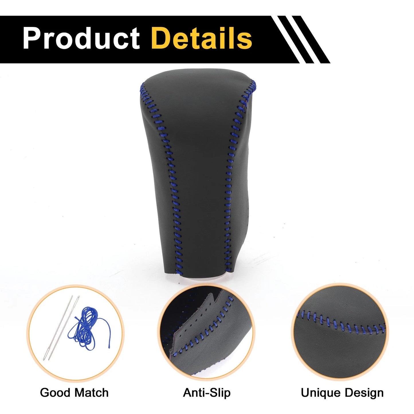 Gear Shift Knob Cover for Honda Accord (2008–2012) Black Blue Faux Leather