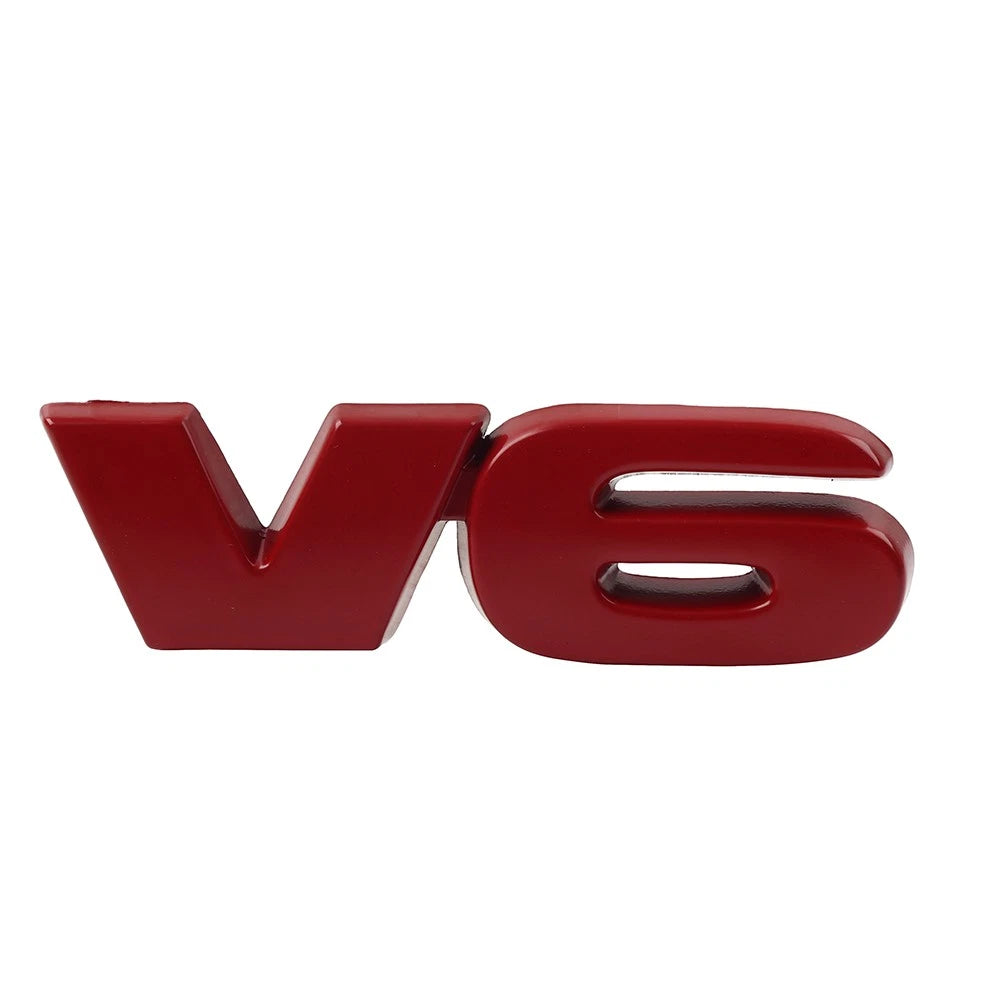 V6 Metal Car Fender Trunk Engine Emblem Badge Red for Universal Fit