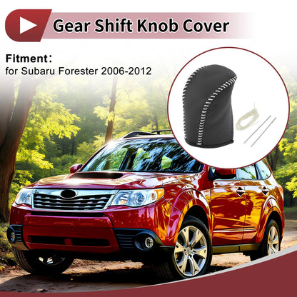 1Pc Gear Shift Knob Cover for Subaru Forester (2006–2012) Black Faux Leather
