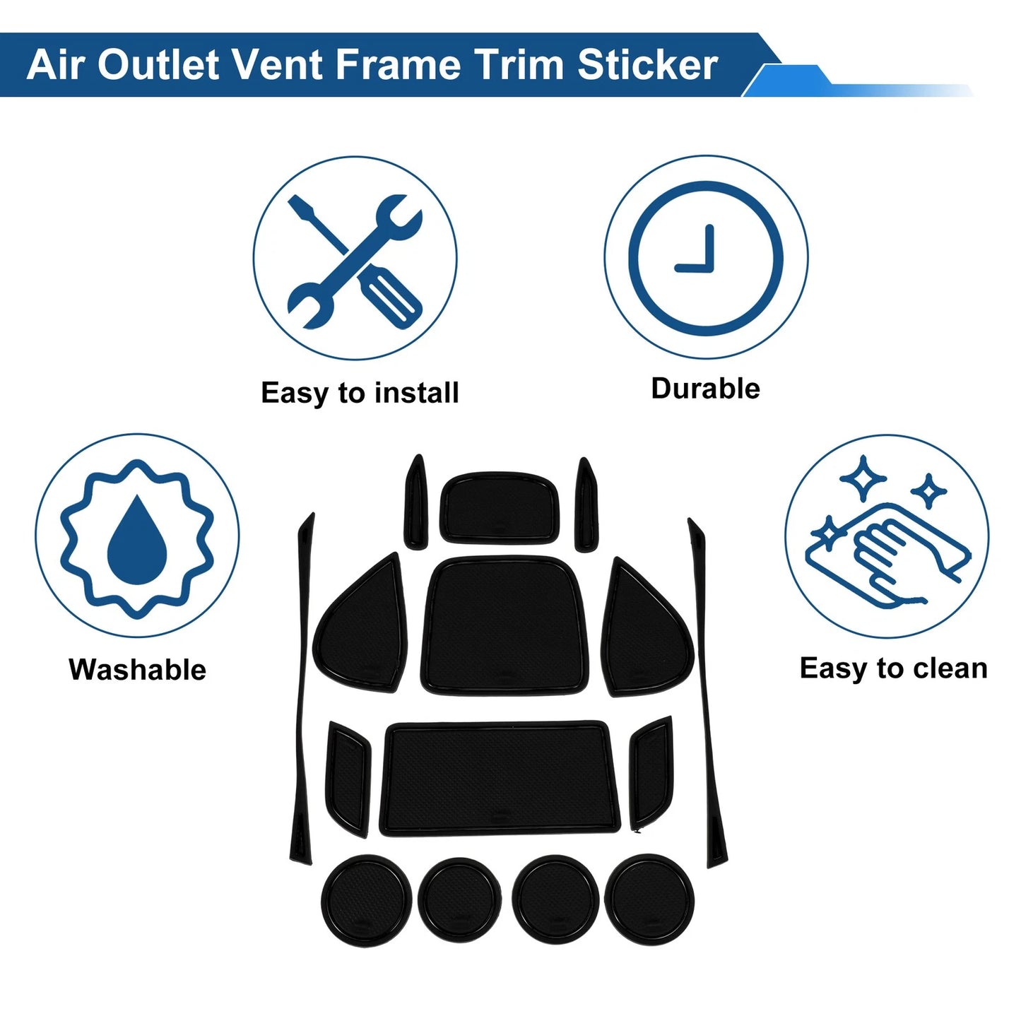 15 Pcs Non-Slip Mat for Toyota Yaris Cross (2021–2024) PVC Black